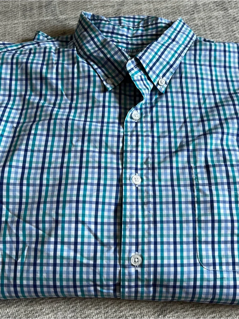 J. Crew Blue, Green and White Plaid Button-Down Shirt Size XL